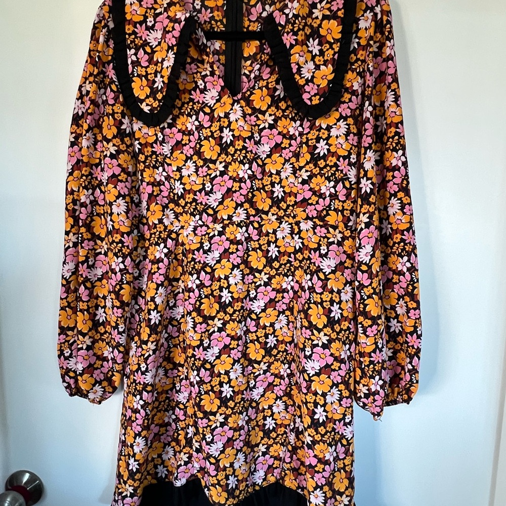 Topshop Floral Blouse with Black Trim